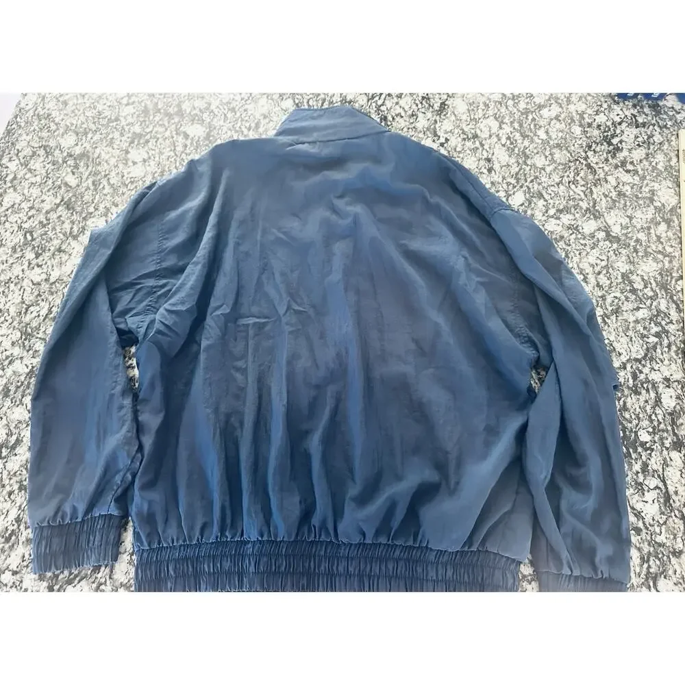 Vintage Adidas Jacket Mens Medium Blue Nylon Trefoil Zip Windbreaker 80s Classic